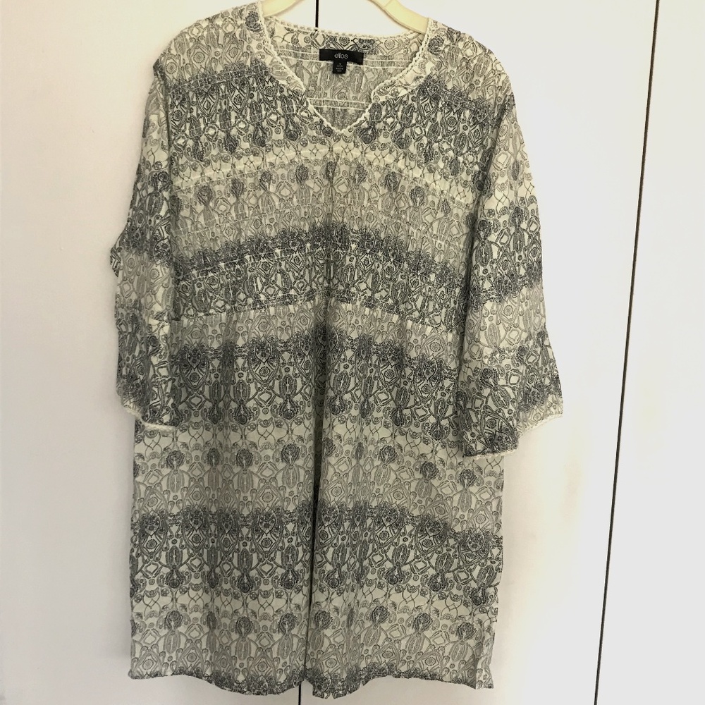 Navy Blue & White Print Cotton Tunic  (Women's) (Size: 1X)